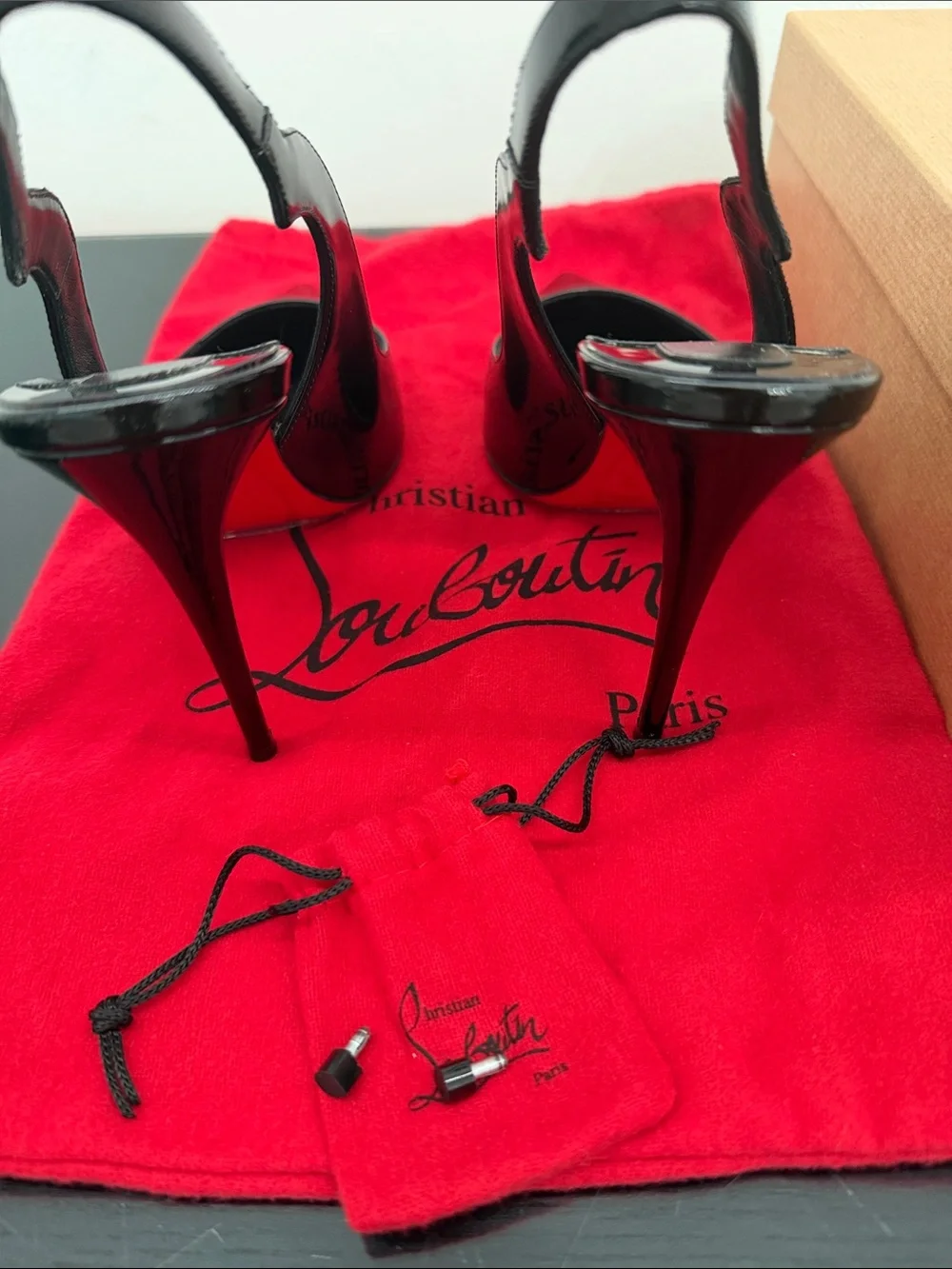 Christian Louboutin Black Patent Slingback Pointed-Toe Pumps